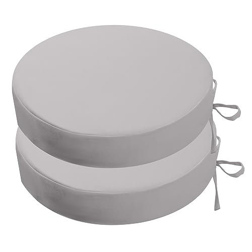 PRIMEPATIO Round Outdoor Chair Cushions Set of 2, Thick 7cm, Waterproof Round Seat Cushions with Ties, Patio Bistro Chair Pads for Outdoor Furniture, 38 x 38cm, Grey