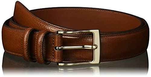 Perry Ellis Men's Hc Milled Leather Belt, Stitched, Two Loops, Antique Silver Buckle, 1.5” Width (Available in Big & Tall)