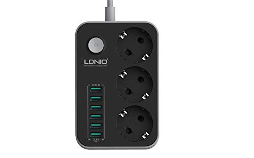 Regleta de alimentación con 3 Tomas de CA, 6 USB, LDNIO SE3631, 1,6 m (Negro)
