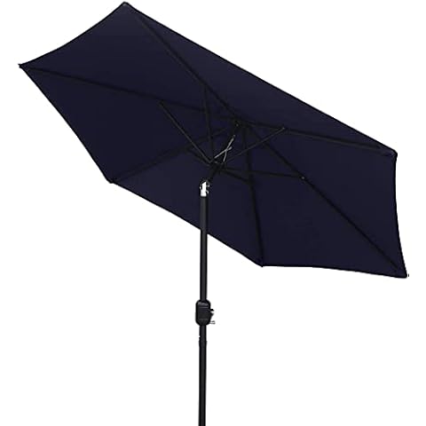 HENG FENG 7.5FT Patio Umbrella Outdoor Market Table Umbrella with Push Button Tilt and Crank, 8 Sturdy Ribs for Garden, Lawn, Backyard, Pool, Navy Blue Cover