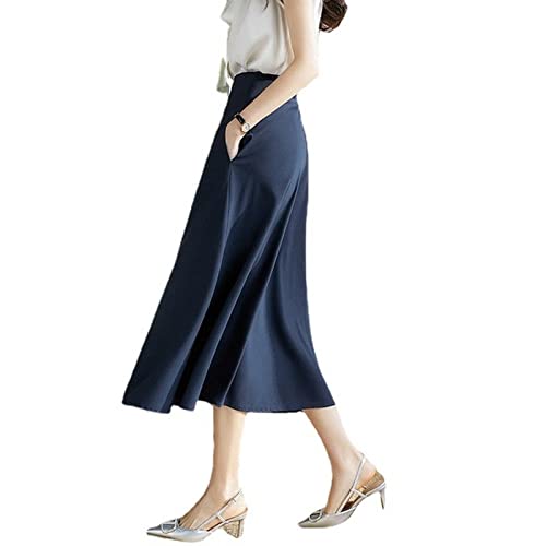 Jupe longue en satin bleu marine taille M pour femme | Jupe d'été chic