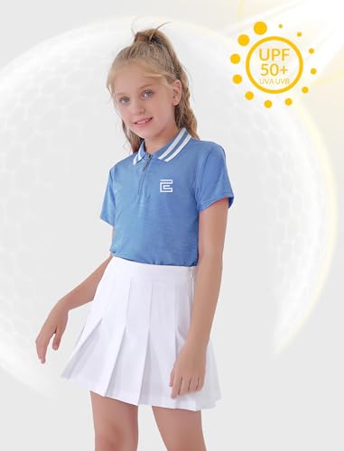 Image of EXARUS Girls Golf Polo Tennis Shirts Sleeveless Kids V-Neck Tank Tops | Equestrian UPF 50+ Quick Dry Clothes