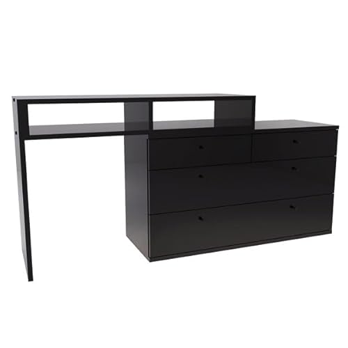 arne デスク 伸縮 収納 作業台 机 おしゃれ 棚 L字 コーナー 日本製 幅108cm〜幅195cm 引き出し T+D 105Wチェスト black 黒 受注生産品 ☆