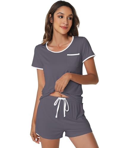 Image of WiWi Viscose from Bamboo Pajamas Set for Women Super Soft Short Sleeve Cooling Summer Plus Size Pjs Sets Sleepwear S-4X