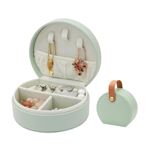 MultiValue Cajas de Joyería, Cuero Joyero Viaje Mini Joyero Pequeño Portátil Joyeros Mujer Organizador Soporte de Caja de Joyas con Manija Para la esposa Mujeres Niña (Verde Guisante)