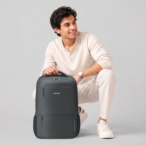 Image of Gear Armour 19 inch /28L Large Faux Leather Anti Theft Water Resistant Laptop Backpack with Raincover | Travel Backpack | Casual Backpack for men /women (Grey)