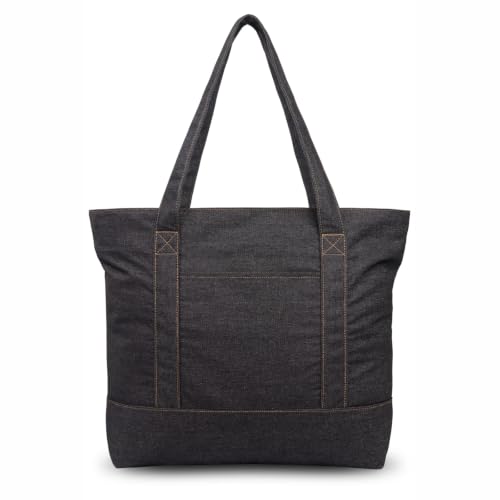 Image of TOPDesign 1-Pack Canvas Tote Bag with an External Pocket, Reusable Grocery Shopping Bag, Top Zipper Closure, Daily Essentials (Washed Black Denim)