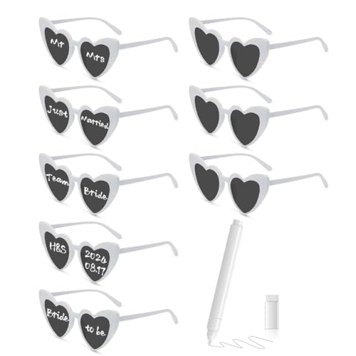 MorLuks Lunette Coeur, 8pcs Lunettes de Soleil Cœur avec Marqueur Blanc, DIY Lunettes de Soleil, Lunette EVJF, Accessoires de Fête pour Mariage Party Anniversaire...