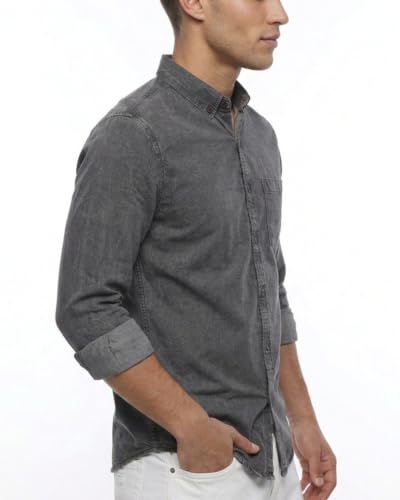 Image of Amazon Brand - INKAST Men Washed Cotton Twill Denim Casual Button Down Shirt | Full Sleeves | Regular Fit | Stylish Summer - Everyday Wear