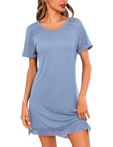 ¡Yo lo uso! Camisón Mujer con Encaje y Manga Corta, Cómodo y Suave para Dormir en Casa