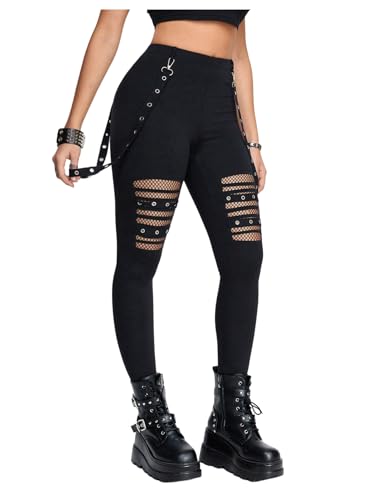 Floerns Womens Gothic Mesh Leggings Pants High Waisted Skinny Punk Concert Outfit Black Medium