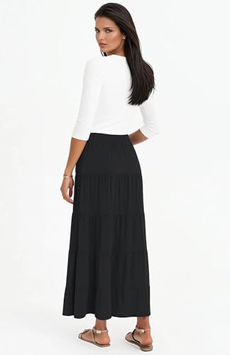 BABY O Women's Tiered Boho Long Midi Skirt Elastic Waist - Made in USA4