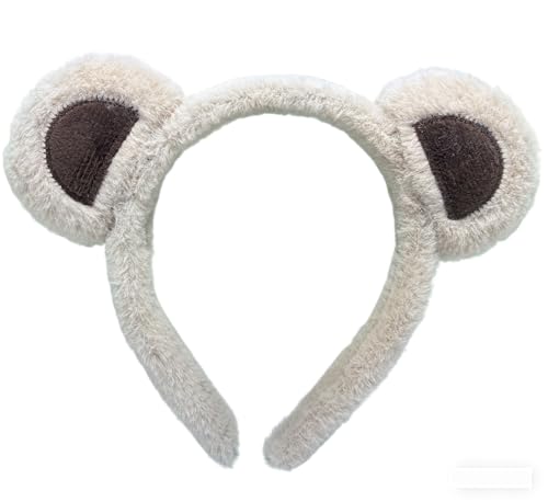 Xizhounianfeng Furry Plush Soft 3D Bear Headband for Women - Cozy Comfort Stretchable Wide Hair Band for Daily Use Washing Face Makeup Skincare Spa and As Cute Fashion Hair Accessoriesbeige