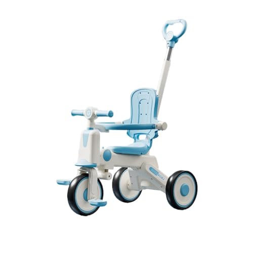 Sariny三輪車 子供用三輪車 手押し棒付き おしゃれ ランニングバイク コンパクト 自転車 おもちゃ 乗用玩具 幼児用 キッズバイク プレゼント おもちゃ 調整可能 お祝い ギフト 組み立て簡単、誕生日プレゼント (ブルー,デラックス版)