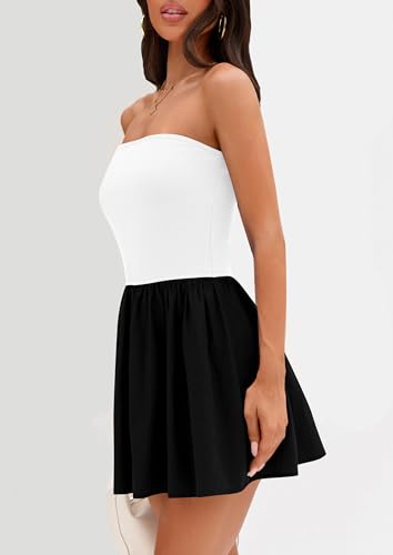 Image of PRETTYGARDEN Women's Summer Strapless Mini Party Dress Spring Casual Tube Top Ruffle A Line Short Patchwork Sundresses