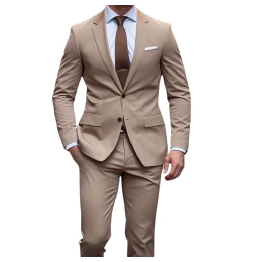 TERNO SLIM MASCULINO ITALIANO DE LUXO PALETÓ E CALÇA TECIDO PREMIUM (BR, Numérico, 48, Regular, Regular, BEGE)