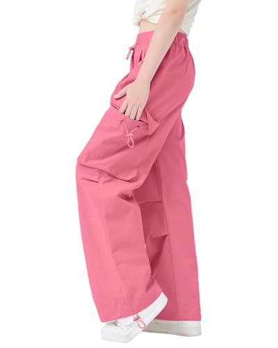 Image of AOWKULAE Girls Cargo Pants Baggy Drawstring Parachute Pants 5-16 Years | High Waist, Elastic Waist,Y2K Style,Comfortable and Loose Fit,Daily Casual Outfits