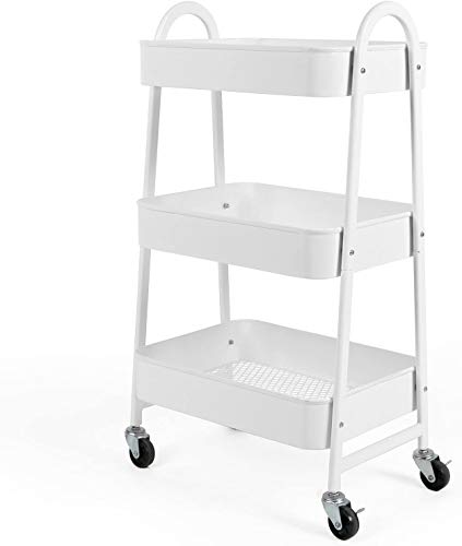 kingrack Carrito de Almacenamiento, Carro de Almacenamiento, 3 Niveles con Gran Almacenamiento y Ruedas de Metal para Oficina, Cocina, Dormitorio, baño, Color Blanco