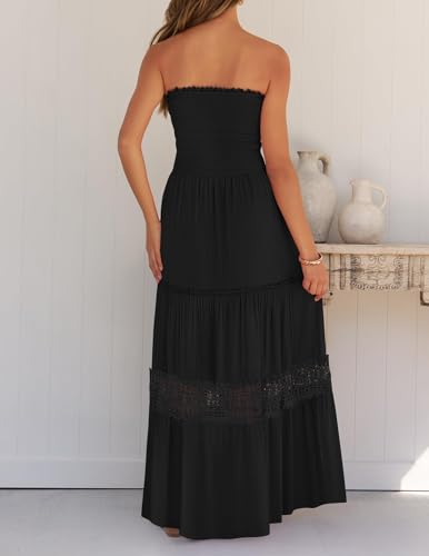 Image of ZESICA Women's 2026 Summer Boho Maxi Dresses Strapless Off Shoulder Lace Flowy A Line Beach Vacation Long Sundress