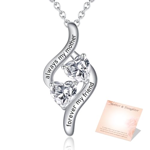 BMMYE Mother Daughter Necklace for Mum Mother's Day Gifts Sterling Silver Double Love Heart Pendant for Women Mum Necklace from Daughter