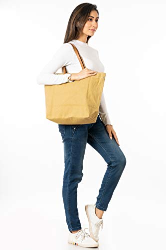 Image of AQVA Cotton Thick Canvas Tote Bag for Women (17.5 inchx13 inchx6 inch) | Trendy Stylish Multipurpose Handbag with Inside Pockets and Zipper | Shoulder Bag for Shopping, Beach, Travel and Work