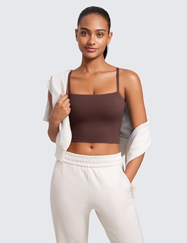 Image of CRZ YOGA Butterluxe Cami Crop Tank Tops | Light Support, Removable Pads, Yoga, Extremely Soft, Square Neck, Spaghetti Straps, Longline Sports Bras for Women