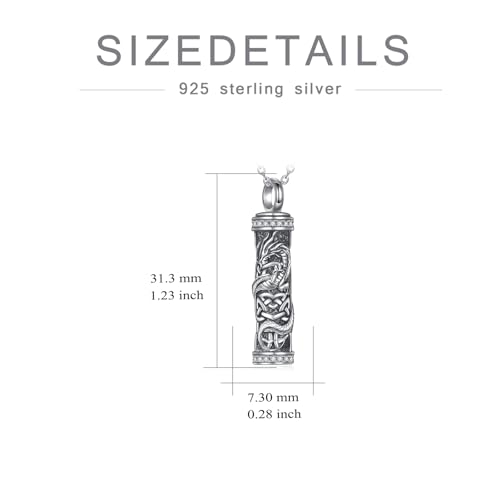 JKR Celtic Urn Keepsake Necklace for Ashes Dragon/Snake/Wolf/Raven/Phoenix Bar Cremation S925 Sterling Silver Jewelry Memorial Gift for Loss of Loved One4