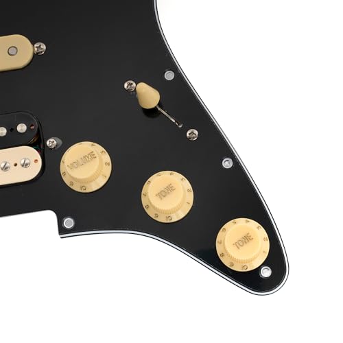 Musiclily Pro SE ST-HSS-60SE Pre-wired Standard HSS Pickguard with Alnico 5 Magnet Pickups 5-Way Super Switch for ST Style Electric Guitar, 3ply Black with Zebra Bridge Pickup