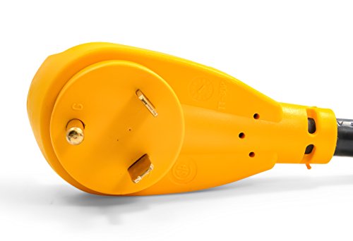 Image of Camco Power Grip 25-Ft 30 Amp RV Extension Cord w /90 Locking End - Rated for 125V / 3,750W - Features Threaded Locking Ring for Weatherproof Connection & 10-Gauge Copper Wire (55524) (Pack of 2)