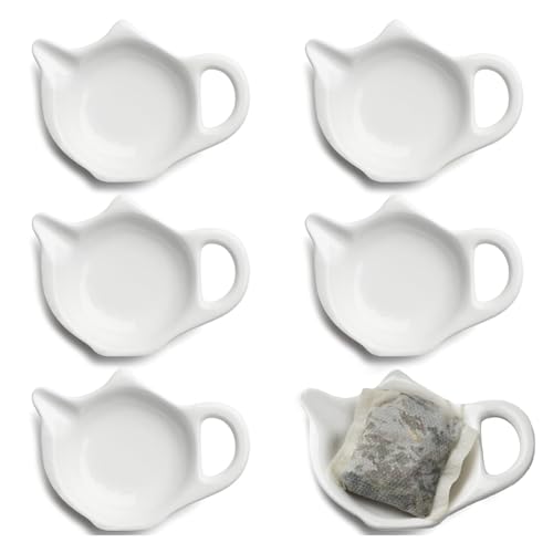 forkmannie Tea Bag Holder for Used Tea Bag Teapot Shaped Tea Bag Coasters Tea Bag Saucers Set of 6- Keep Your Tea Time Tidy and Organized, White