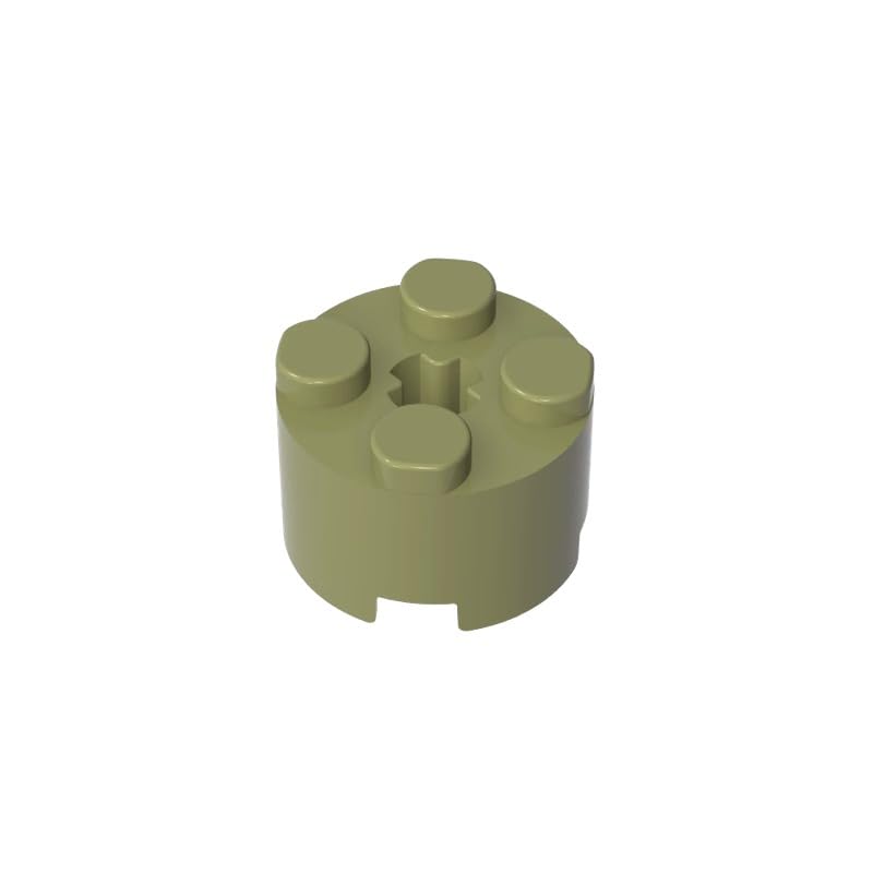 Gobricks 6143 Round Brick Brick Round 2x2 with Axle Hole 50 Pieces GDS-607 Compatible with Lego Building Blocks Color:Olive Green — image 1