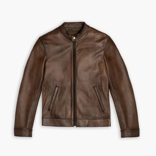 Veste de motard pour homme en peau de mouton marron café racer