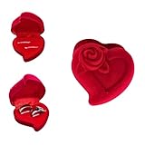 Caixa Caixinha Estojo para Aliança De Veludo Coração com Rosa - Porta Anel Aveludado Vermeho Premium