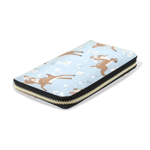 Long Wallets Leather Bifold Wallet for Women Sika Deer Blue with Zipper Credit Card Holder Large Capacity4
