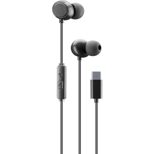 Microfono e tasto di risposta cellularline  CLOUD IN-EAR  Auricolare Type-C Stereo, Design In-ear e Microfono, Connettore USB-C, Isolamento dal Rumore, Microfono e Tasto di Risposta (Nero)