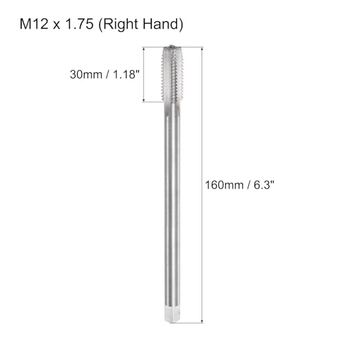 Miniatura 2 de Quarkzman Machuelo De Rosca Métrica M12 X 1.75 H2 160mm Extra Largo De Flauta Recta, Macho Roscar Para Máquina De Fresado De Roscas Tornillo Herramienta De Reparación De Roscas