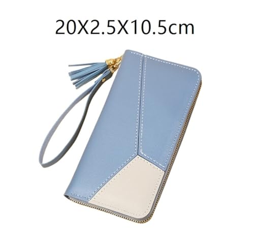 Wallet Stitching Contrast Color Long Wallet Zipper Tassel Large Capacity Wallet(Pink)2