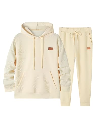JMIERR Mens Tracksuits 2 Piece Sweatpants Set Airport Outfits Long Sleeve Hoodie Sweatshirt & Joggers Sweatpants, Fall Tracksuit Sweatsuits Matching Lounge Sets, X-Large, Beige