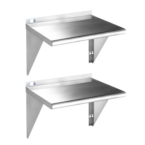 ROCKPOINT Stainless Steel Shelf 18 x 24 Inches 300lb, 2 Pack NSF Metal Commercial Shelves Wall Mount Floating Shelving with Backsplash for Restaurant, Kitchen, Home and Hotel, Silver