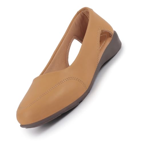 Image of FAUSTO Women Stylish Backless Casual Ballets | Low Heel Cut-Out Slip-On Ballerinas | Comfortable Walking Flats Sandals | Memory Cusion Insole