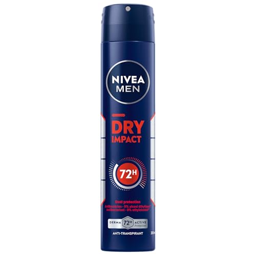 NIVEA MEN Dry Impact Deodorant Spray (1 x 200 ml), Deodorant für Herren, effektiver Schutz 72 h, Achselhöhlen-Antitranspirant, getestet und zugelassen in Alltagssituationen
