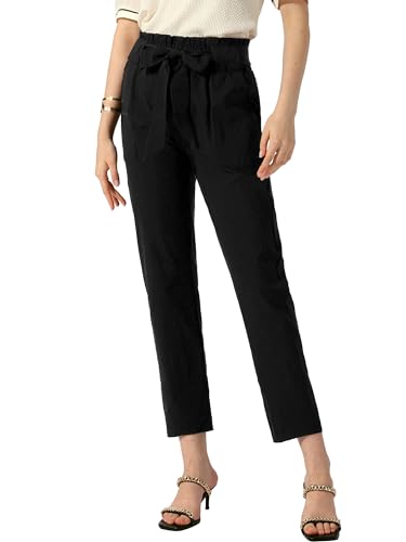 Allegra K Women's Paper Bag Pants High Waist with Pockets Tie Casual Office Cropped Trousers