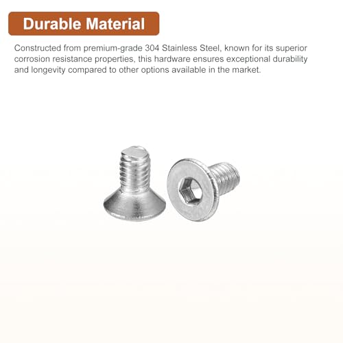 Image of DTGN M3-0.5 x 6mm Flat Head Socket Cap Screws, 100 Pack 304 Stainless Steel Hex Socket Flat Head Screws, Full Thread, Countersunk Bolts