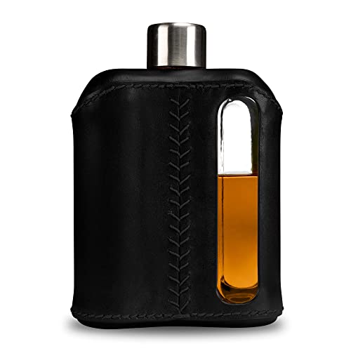 Ragproper Modern Glass Hip Flask for Whiskey and Spirits (Double Shot 240ml, Leather Black)