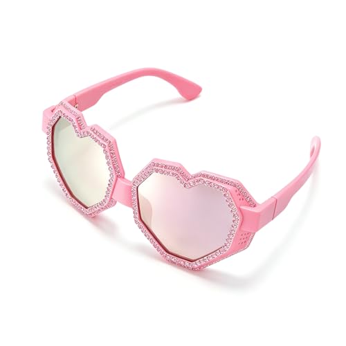 Image of laureles Fashion Rhinestone Heart Shaped Goggle Y2K Sunglasses Women One Piece Oversized Love Sun Glasses Men