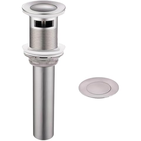Brushed Nickel Bathroom Sink Drain Stopper Push Pop Up Drain Assembly with Overflow by Yodel Faucet - Included Detachable Hair Catcher Strainer Basket Cover
