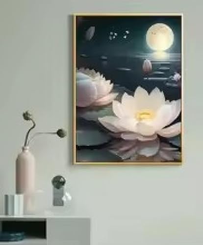 Toile étang de nuit lotus lune 70x100 cm pour habiller un mur vide de salon
