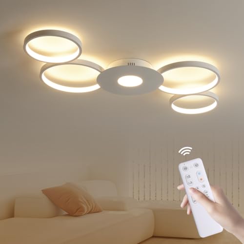 zenlavia Plafoniera LED moderna 52 W con telecomando, design a 5 anelli, metallo bianco, 5200 lm, 3000 – 6500 K CCT, piatto per soggiorno, camera da letto, cucina o corridoio zenlavia Plafoniera LED moderna 52 W con telecomando, design a 5 anelli, metallo bianco, 5200 lm, 3000 – 6500 K CCT, piatto per soggiorno, camera da letto, cucina o corridoio