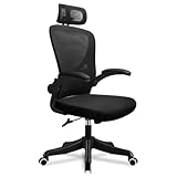 EOXCIIU Ergonomic Office Chair, Mesh Swivel Chair with Adjustable Lumbar Support, Tilt Function, Headrest, Flip-up Armrests, Height Adjustable for Home, Office, Work, Gaming and Rest, Black