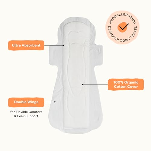 Image of The Honey Pot Company - Sanitary Pads for Women - Non-Herbal Overnight w /Wings - Organic Cotton Cover, & Ultra-Absorbent Pulp Core - Feminine Care - 12 ct